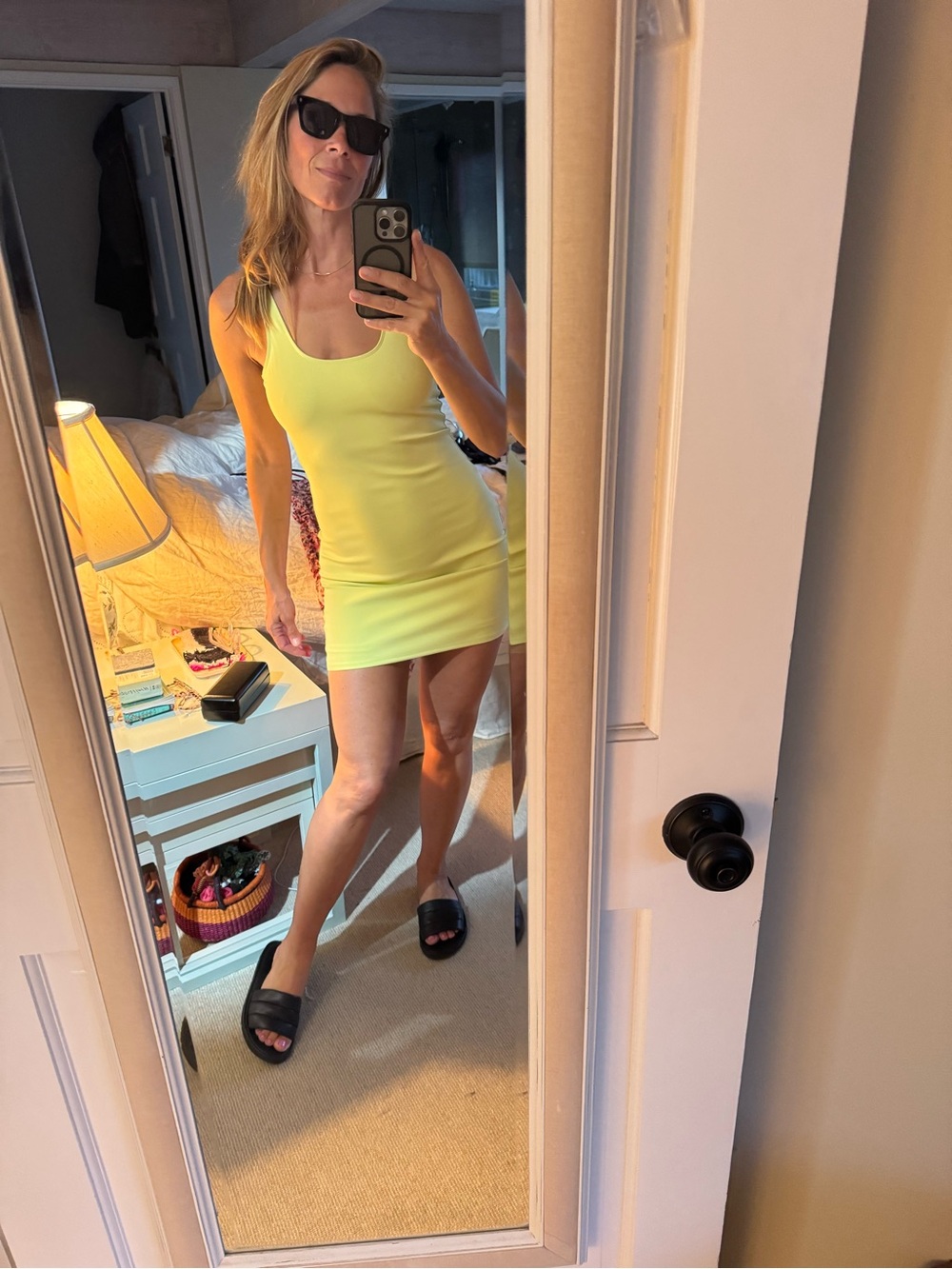 Good American Neon Yellow Scoop Neck Bodycon Mini Dress NWOT